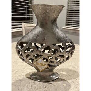 Metal Cut Out Silver Hand Crafted Vase - Made In India 14”T x 11”W - Beautiful!